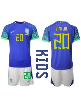 Brasilien Vinicius Junior #20 Replika Borta Kläder Barn VM 2022 Kortärmad (+ byxor)